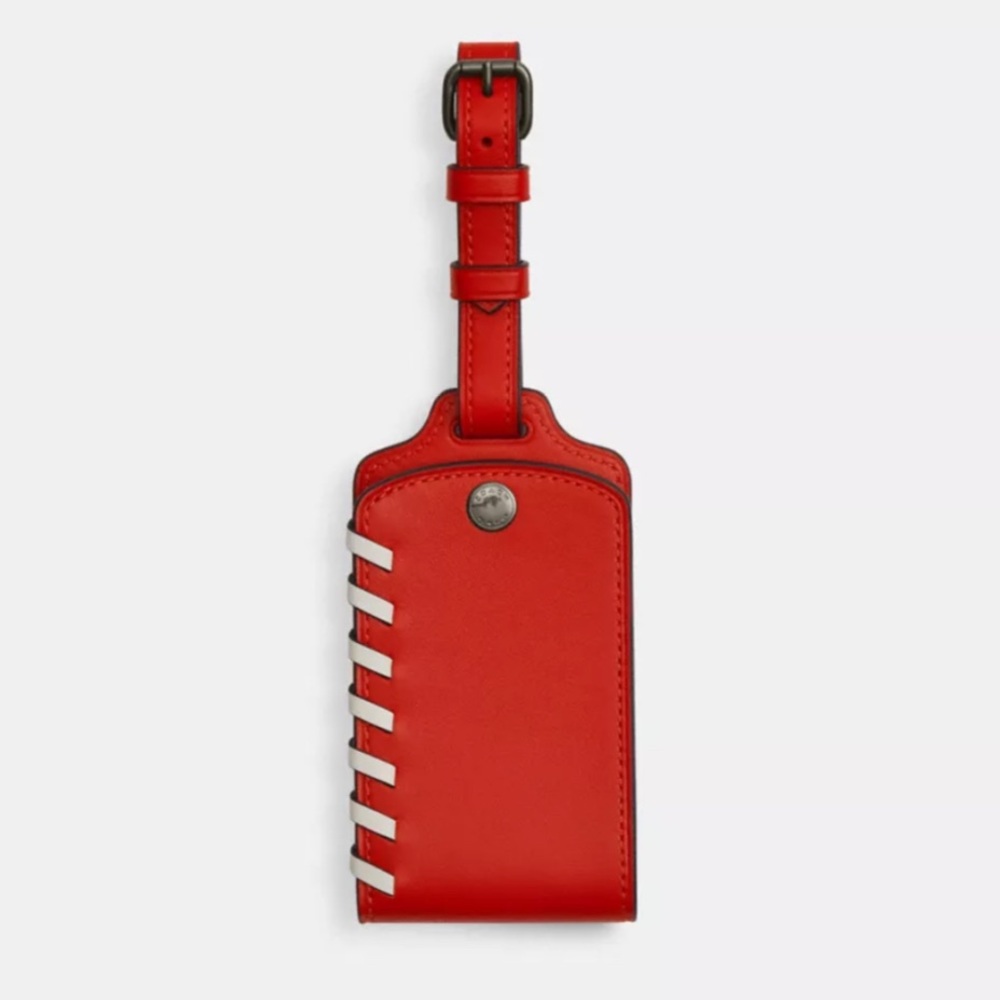NEW! COACH Red Leather Luggage Tag w/ White Whipstitch NWT GORGEOUS!